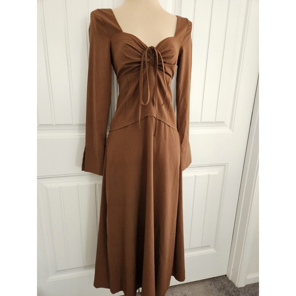 Moon River Romantic Peasant Dress W/ Convertable Neck Faux Corset Sz S Latte